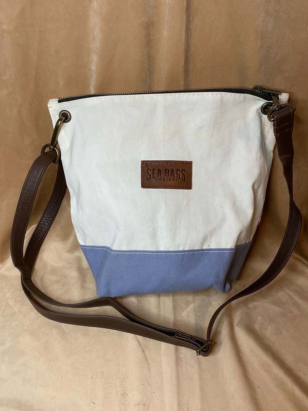Sea Bags Maine Chebeague Crossbody Bag in White and Blue